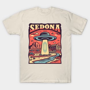 Vintage Retro Sedona UFO Art - Quirky Extraterrestrial Illustration T-Shirt